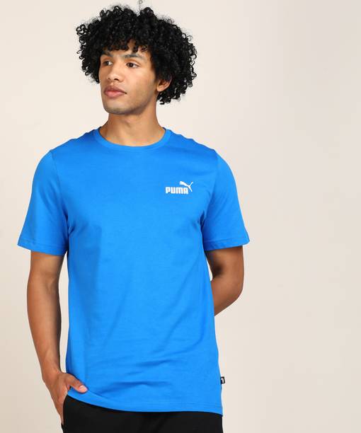ESS Small Logo Tee Men Solid Round Neck Cotton Blend Blue T-Shirt