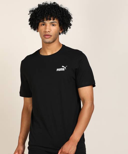 ESS Small Logo Tee Men Solid Round Neck Cotton Blend Black T-Shirt