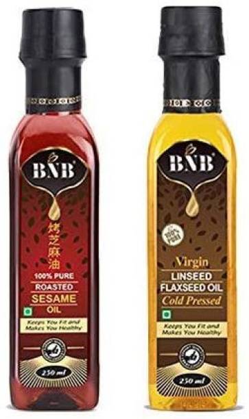 BNB Roasted/ Toasted Sesame Oil (250 ML) & Virgin Flax/ Linseed Oil (250 ML)|Cold Pressed (500 ML) Sesame Oil PET Bottle