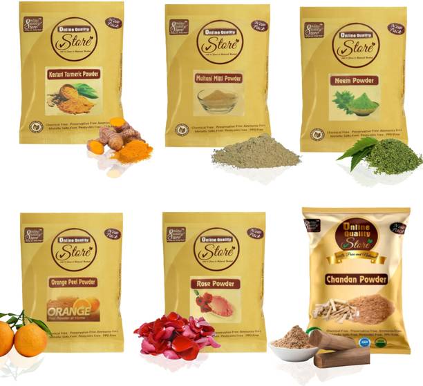 Online Quality Store Combo Face Pack for Glowing Skin & Pimples(Multani Mitti Powder (50 g) , Chandan Powder (50 g), Orange Peel Powder (50 g), Rose Powder (50 g), Neem Powder (50 g) and Kasturi Haldi Powder (50 g) - All in Separate Packing - Total (300 g)