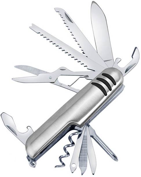 Frackson Multipurpose 11 in 1 Stainless Steel Swiss Pocket Knife Multitool (Silver) Multi-utility Knife