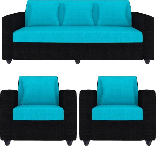 Mofi sofas Fabric Sofa set Designer 5 Seater Sofa Set with plastic leg Solid Wood (Acacia (Kasia)) 3+1+1 sofa for Living Room and home (sofas in Fome and Fabric 3 + 1 + 1) (Upholstery Color- Aqua Black, Finish- polished Finish) Fabric 3 + 1 + 1 Sofa Set