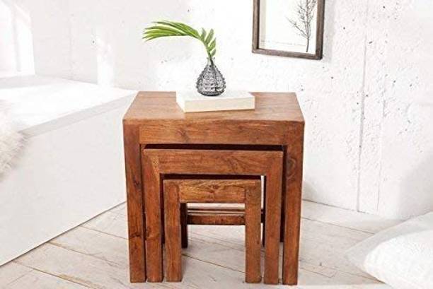 Wood Rylen Wooden Decorative Set Of 3 Nesting Table For Living Room Solid Wood Nesting Table