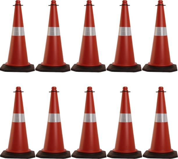 Ladwa 750mm Impact Resistant Road Traffic Safety Cones with Reflective Strips Collar (Universal Size) -Pack of 10 Emergency Sign