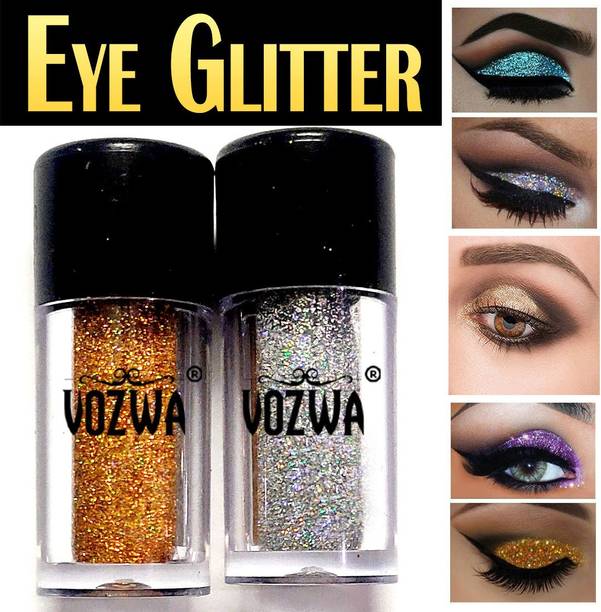 VOZWA Eye Makeup Sparkle Eyeshadow Glitter Powder Golden + Silver 4 g
