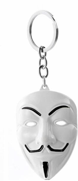 RVM Toys V for Vendetta Inspired Anonymous White Hacker Face Mask Metal Keychain for Car Bike Men Women Keyring Key Chain