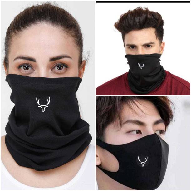 Jigyaasaa 2 Full Mask and 1 SKUBA Black 003 - 3 Pcs Reusable, Washable Cloth Mask