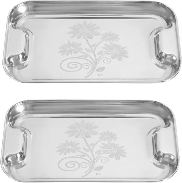 निर्विका Stainless Steel Serving Tray/lemon Platter with steel Finish,Multipurpose Tray, Set of 2 डिनर प्लेट