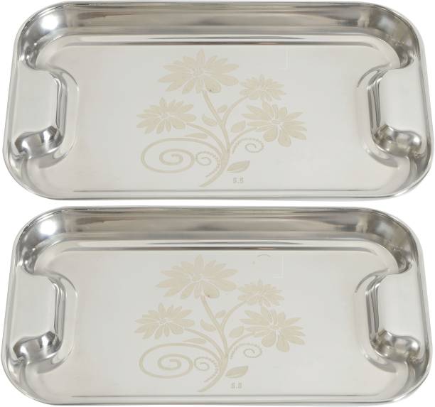 Redific Steel Tray Set of 2 Serving Tray for Serve Food, Coffee ,Tea, Fruit, Desert, Use as Party Plate, Platters Plate Bowl Serving Set Tray Plates Tray for Dry Fruits, Fruits Plates Trays Dishes Serving Trays Quarter Plate Tray Break Resistant serving Tray ( Size: Small and Medium)(Set of 2) Tray