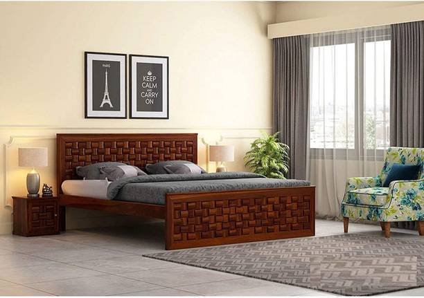 Choice Trade Wooden Bed for Bedroom | Solid Wood Designer Bed Without Storage | Sheesham Wood, Honey Finish Solid Wood Queen Bed