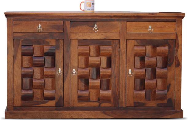 Sheesham Craft Nivora 3 Drawers & 3 Shelf Door Cabinet with premium polish,Floor Protector Solid Wood Free Standing Sideboard