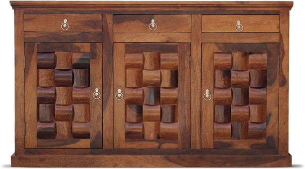 rf royal finish Nivora 3 Drawers & 3 Shelf Door Cabinet with premium polish,Floor Protector Solid Wood Free Standing Sideboard