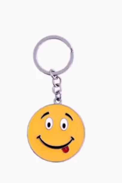 RVM Toys Smiley Emoji Smiling Face Tongue Out Emoticon Yellow Metal Keychain for Car Bike Men Women Keyring Key Chain