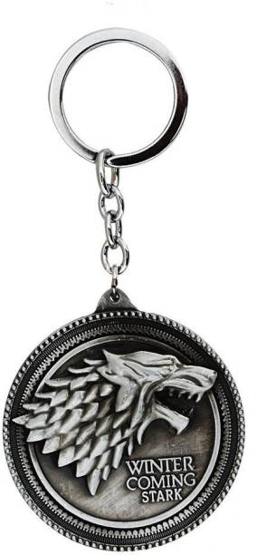 RVM Toys Game of Thrones GOT House Winter Is Coming Stark Dire Wolf Head Sigil Collectible Metal Silver Keychain for Car Bike Men Women Keyring Key Chain Key Chain