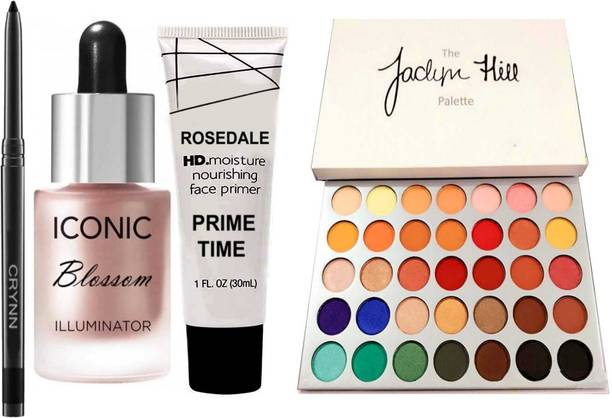 Crynn Smudge Proof Waterproof a Kajal & Studio Professional Iconic Blossom Illuminator Highlighter & Illuminating Pearl Mist Primer & Jaclyn Hill Signature Glazed Eyeshadow Palette