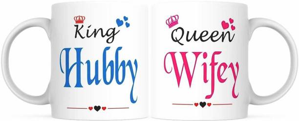 JAIPURART King Hubby Queen Wifey Printed Premium Quality सिरेमिक मग