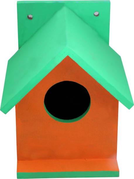 Paxidaya Bird House | Nest Box for Sparrow / Finch and All Small Garden Birds | Birds Home in Orange and Green Color Combo Bird House