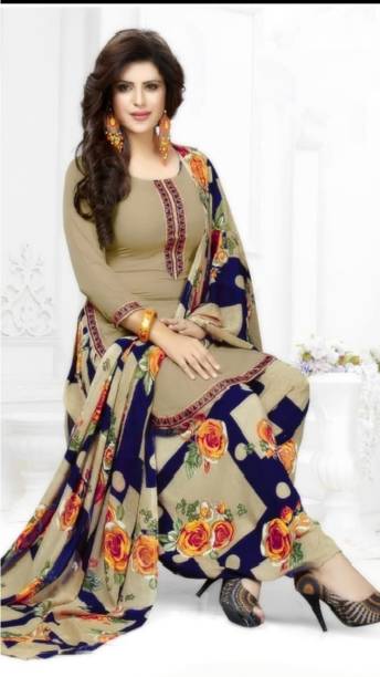 Unstitched Crepe Salwar Suit Material Solid, Floral Print, Printed, Geometric Print Price in India