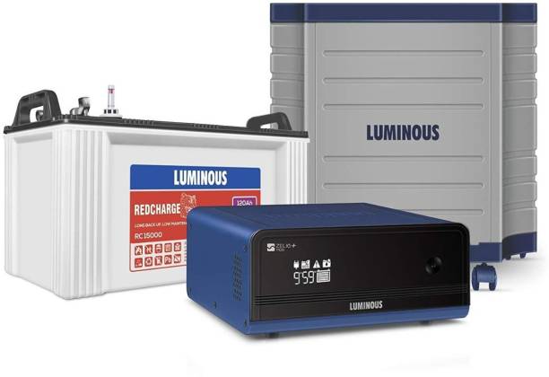 LUMINOUS Zelio+ 1100 Sine Wave Inverter with Red Charge RC15000 120Ah Battery &amp; Trolley Flat Plate Inverter Battery