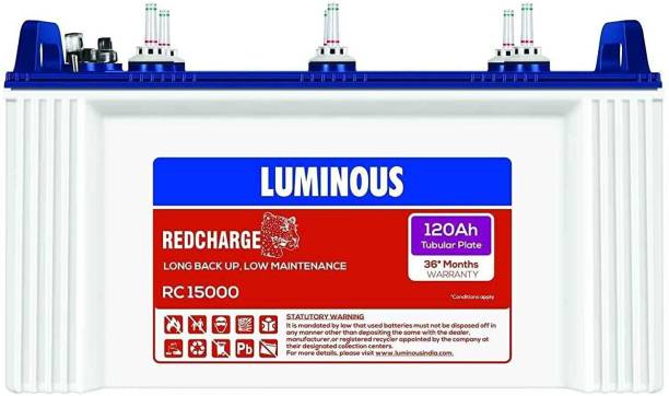 LUMINOUS Red Charge RC15000 120Ah Long Backup Tubular Battery Flat Plate Inverter Battery
