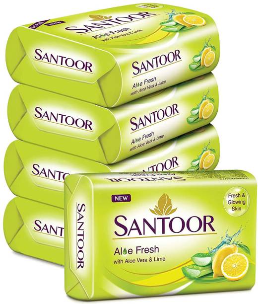 Santoor Aloe Fresh Soap with Aloe Vera and Lime for Radiant Looking Skin, 125g(PACK OF 10)