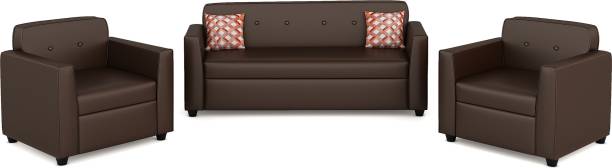 Bharat Lifestyle Stark Leatherette 3 + 1 + 1 Brown Sofa Set