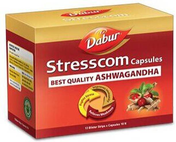 Dabur Stresscom BEST QUALITY Ashwagandha 60 Caps (10 caps X 6 strips) for Mental Wellness and Stress Relief
