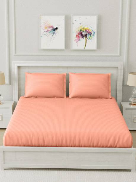TRIDENT 210 TC Cotton King Striped Flat Bedsheet