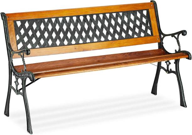 spacepanda Oggon Heavy Duty, Cast Iron, Wooden 3 Seater Bench for Garden and Outdoor. Metal 3 Seater