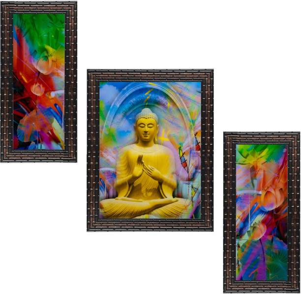 Indianara 3 "Meditating Gautam Buddha" Framed Painting (3518GB) without glass (6 X 13, 10.2 X 13, 6 X 13) Digital Reprint 13 inch x 10.2 inch Painting