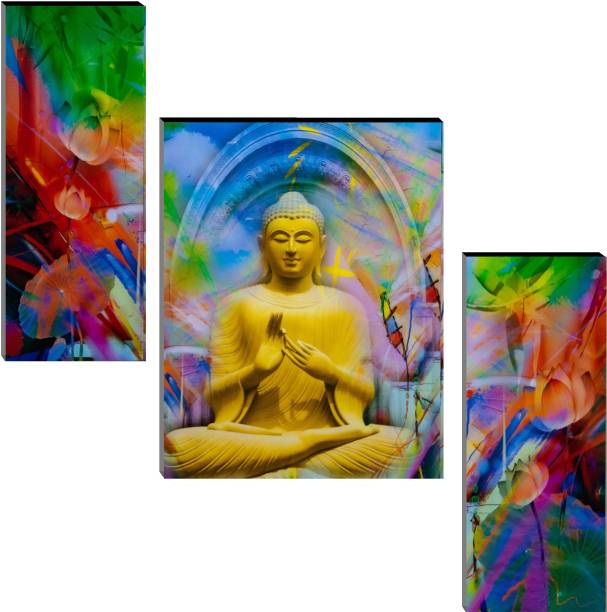 Indianara 3 PC SET OF MEDITATING GAUTAM BUDDHA MDF ART PAINTING WITHOUT GLASS (3518 FLa) Digital Reprint 12 inch x 18 inch Painting
