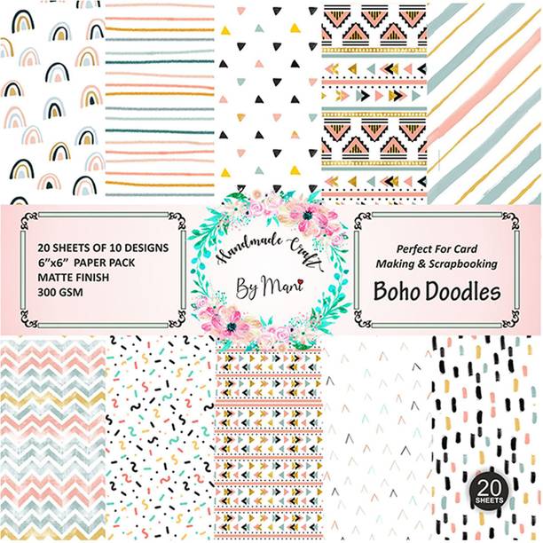 Dheett Boho Doodles Scrapbook Designer Paperpack Matte Finish Perfect for Making Greeting Cards Envelops Explosion Boxes and Albums Unruled 6 X 6 300 gsm Craft paper