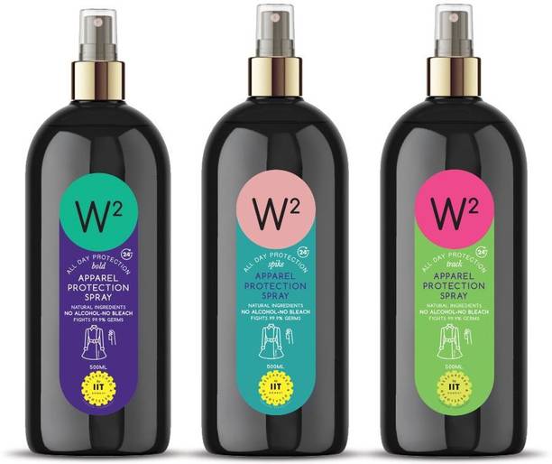W2 Apparel Protection Spray with Natural Ingredients No Alcohol-No Bleach Fights with 99.9% Germs Protection 500 ML upto 24 Hour (Combo Pack of 3 - 1 No. Bold & 1 No. Track & 1 No. Spike)