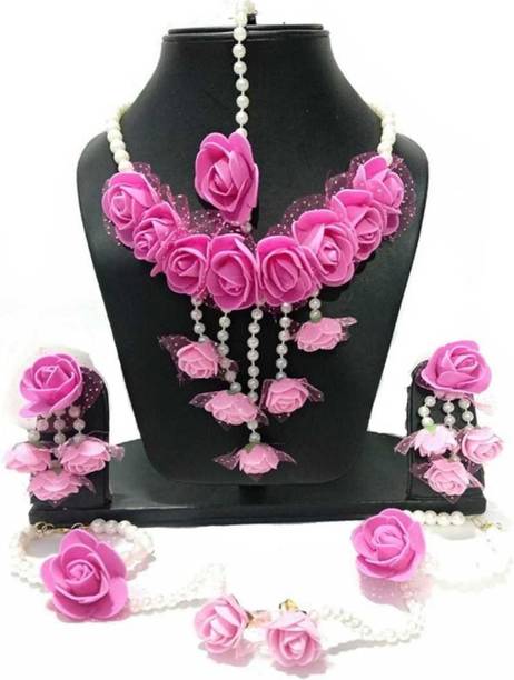 Rozec Fabric, Paper Pink, White Jewellery Set