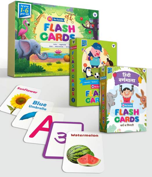 Target Publications Flash Cards for Babies | 224 Non Tearable Cards | Hindi Varnamala, English Alphabet, Numbers, Animals, Fruits, Flowers, Birds | 1 - 6 Years | Set of 3