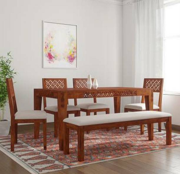 @star Furniture Furniture Wooden Dining Table with 4 Chairs & 1 Bench Solid Wood 6 Seater Dining Set