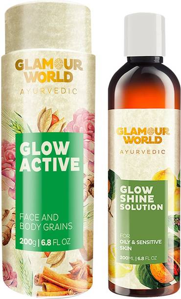 Glamour World Ayurvedic Glow & Glow Shine Solution - Skin Brightening for Acne- Prone Skin Type