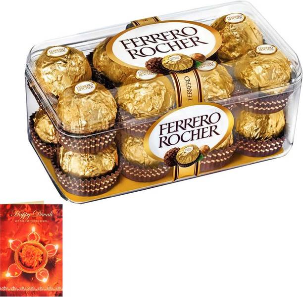 FERRERO ROCHER Diwali Gift Combo | Premium Chocolates With Diwali Card | 16pcs Chocolate Combo | New year and Diwali Gift Hamper Combo