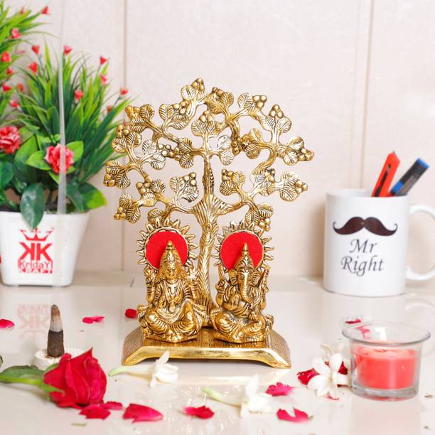 KridayKraft Metal Laxmi Ganesha Murti Under Tree,Unique and one of a Kind Rare handicrafted Idol for Pooja Room & Decor Your Home, Office ,Gift Your Relatives on Diwali,Wedding... Decorative Showpiece  -  22 cm