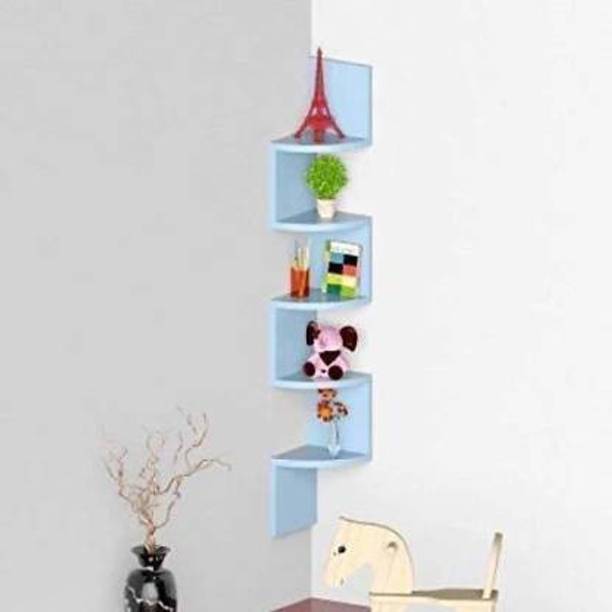 Yannik Retail Zigzag Corner Wall Mount Shelf Unit/Racks and Shelves/Wall Shelf/Book Shelf/Wall Decoration Wooden Wall Shelf (Number of Shelves - 5 Blue) MDF (Medium Density Fiber) Wall Shelf