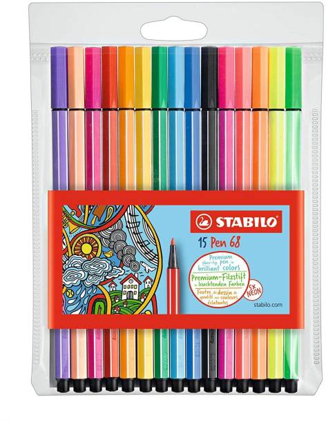 Stabilo Pen 68 Including 5 Neon Colors Felt Tip Nib Sketch Pens