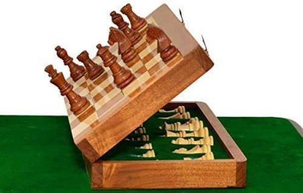 Ganesh Chess Magnetic Chess Board Wooden Set for Adults with Chess Pieces Magnetic, Premium Folding Chess Board Set Made in Sheesham Wood and Maplewood Lacquered (12 X 12 inch) Strategy & War Games Board Game