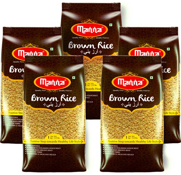 Manna Brown Rice 5kg (1kg x 5 Packs) - Premium Quality, Long Grain, Unpolished. 100% Natural. Naturally Low GI, High in Fibre. Helps Control Diabetes Brown Rice (Medium Grain) Brown Rice (Medium Grain)
