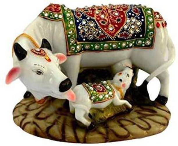 GORANSHI HANDICRAFTS Decorative Cow and Calf Big Statue, Marble dust, Poly-Resin,Spiritual Vastu Nandi Pooja Figurine Sculpture Decorative Showpiece  -  7.6 cm