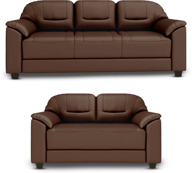 Bharat Lifestyle Levo Leatherette 3 + 2 Brown Sofa Set