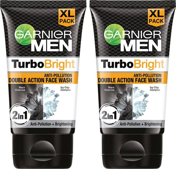 GARNIER Men Turbo Bright Facewash - Charcoal Skin Brightening Facewash, 150gm (Pack of 2) Face Wash