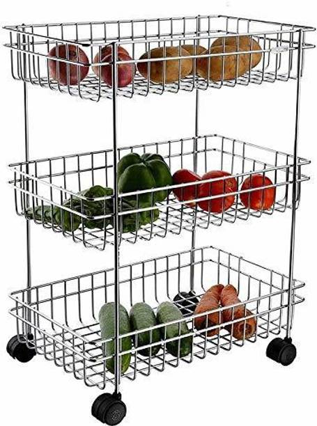 AK HUB Fruits/Vegetables Kitchen Rack Steel 3 -Tier Fruits & Vegetable Basket Holder Stand for Kitchen Storage