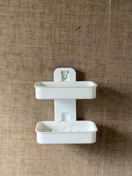 DITCAFOS Plastic Double Layer Sucker Wall Mounted Soap Box with Flippe Idea Suction Cup Holder for Bathroom and Wash Basin, Soap Box with Suction Cup Holder Rack for Bathroom