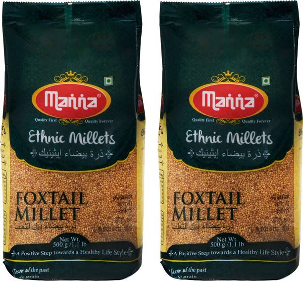 Manna Foxtail Millet Natural Grains, 1kg (500g x 2 Packs) - (Kaon / Kang / Kangni / Kakum / Navani / korralu / Korra / Thinai) | Native Low GI Millet Rice | High Protein & 100% More Fibre than Rice Foxtail Millet