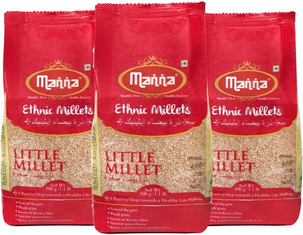 Manna Little Millet. Natural Grains 1.5kg (500g x 3 Packs) - (Kutki / Samai / Same / Samulu) | Native Low GI Millet Rice | High Protein & 100% More Fibre than Rice Little Millet